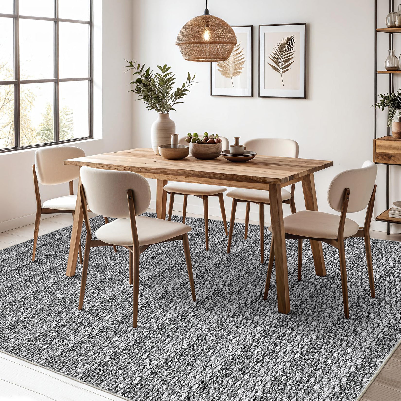 Garvee Modern Grey 5x7 Area Rugs Woven Pattern Accent Rugs with Non-Slip Backing, Washable Soft Low Pile Floor Carpet, Non-Shedding Contemporary Throw Rugs for Kitchen, Bedroom