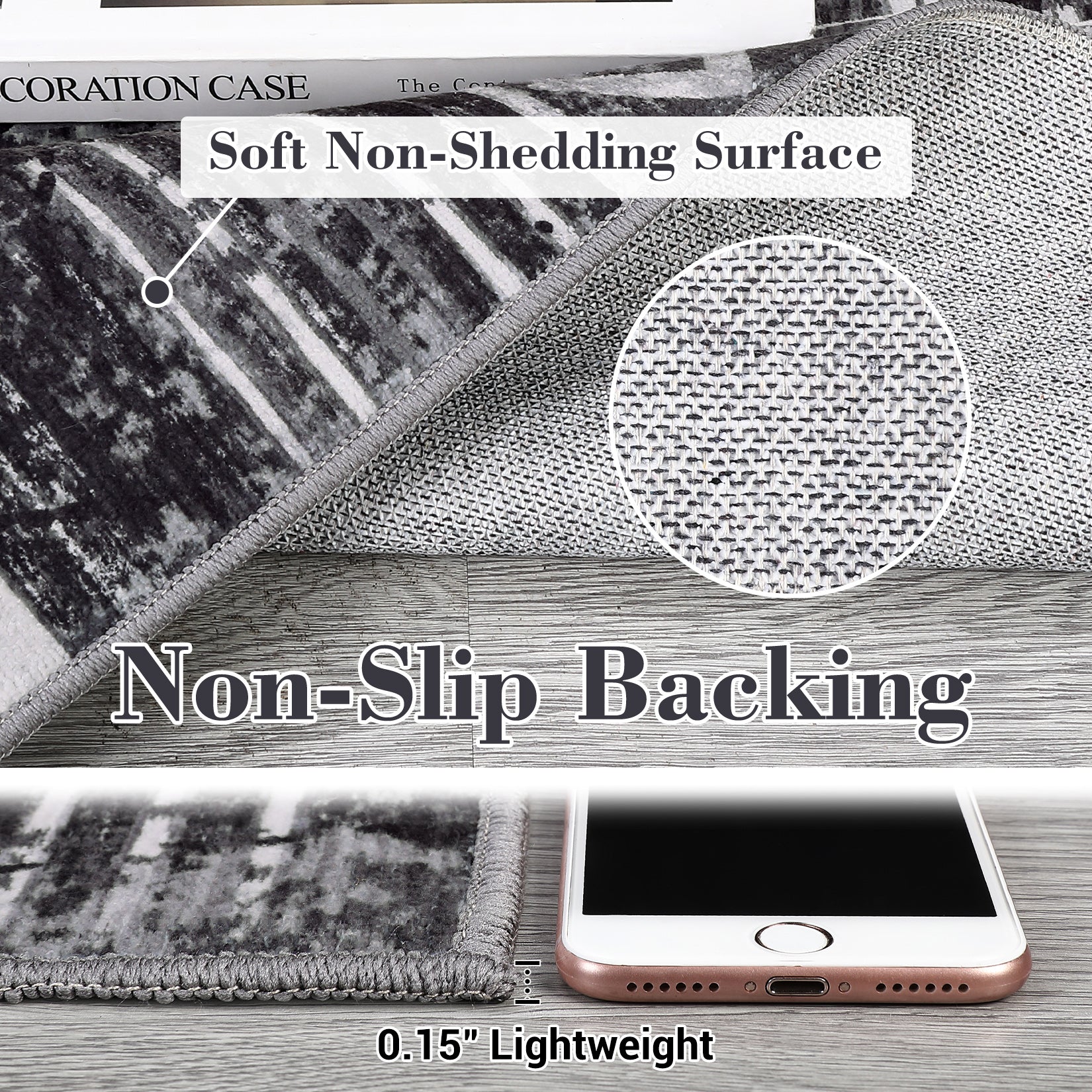 Garvee Boho Black-Grey 5x7 Washable Area Rugs for Living Room, Geometric Marble Boho Bedroom Rugs Ultra Thin Non-Slip Indoor Rugs Floor Carpet for Dining Room