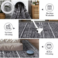 Garvee Boho Black-Grey 5x7 Washable Area Rugs for Living Room, Geometric Marble Boho Bedroom Rugs Ultra Thin Non-Slip Indoor Rugs Floor Carpet for Dining Room