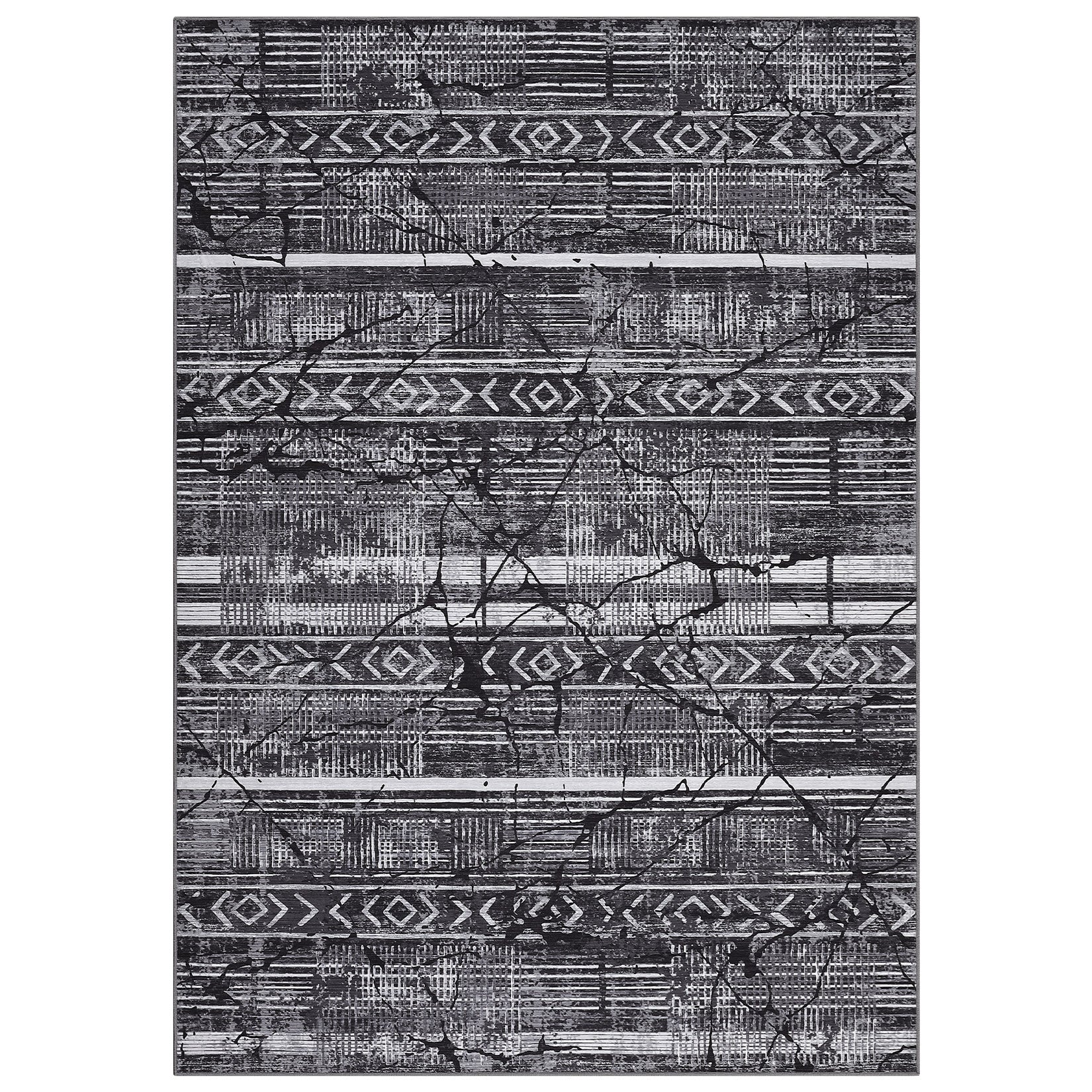 Garvee Boho Black-Grey 5x7 Washable Area Rugs for Living Room, Geometric Marble Boho Bedroom Rugs Ultra Thin Non-Slip Indoor Rugs Floor Carpet for Dining Room