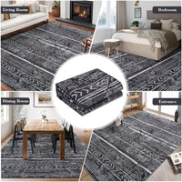Garvee Boho Black-Grey 5x7 Washable Area Rugs for Living Room, Geometric Marble Boho Bedroom Rugs Ultra Thin Non-Slip Indoor Rugs Floor Carpet for Dining Room