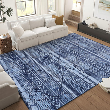 Garvee Boho Navy Blue 10x13 Large Living Room Rugs, Geometric Marble Boho Area Rugs for Bedroom Ultra Thin Non-Slip Washable Indoor Rugs Floor Carpet for Dining Room
