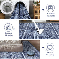 Garvee Boho Navy Blue 5x7 Washable Area Rugs for Living Room, Geometric Marble Boho Bedroom Rugs Ultra Thin Non-Slip Indoor Rugs Floor Carpet for Dining Room