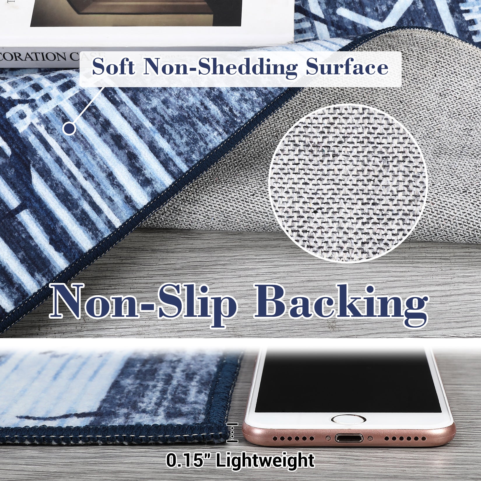 Garvee Boho Navy Blue 5x7 Washable Area Rugs for Living Room, Geometric Marble Boho Bedroom Rugs Ultra Thin Non-Slip Indoor Rugs Floor Carpet for Dining Room