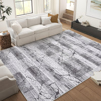 Garvee Boho Light Grey 6x9 Washable Rugs for Living Room, Geometric Marble Boho Area Rugs for Bedroom Ultra Thin Non-Slip Large Indoor Rugs Floor Carpet for Dining Room