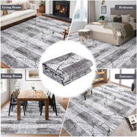 Garvee Boho Light Grey 6x9 Washable Rugs for Living Room, Geometric Marble Boho Area Rugs for Bedroom Ultra Thin Non-Slip Large Indoor Rugs Floor Carpet for Dining Room