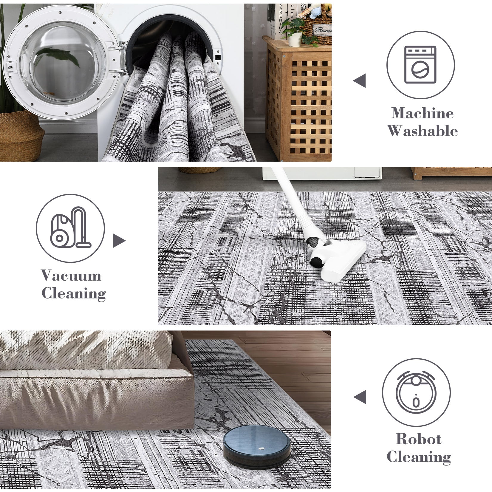 Garvee Boho Light Grey 6x9 Washable Rugs for Living Room, Geometric Marble Boho Area Rugs for Bedroom Ultra Thin Non-Slip Large Indoor Rugs Floor Carpet for Dining Room