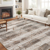 Garvee Boho Light Brown 8x10 Large Living Room Rugs Washable, Geometric Marble Boho Area Rugs for Bedroom Ultra Thin Non-Slip Indoor Rugs Floor Carpet for Dining Room