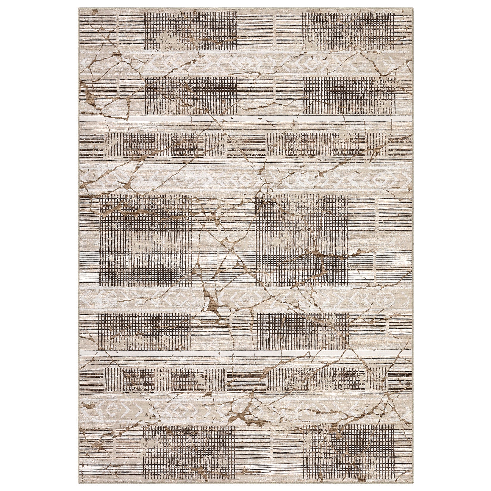 Garvee Boho Light Brown 5x7 Area Rug Living Room Rugs, Large Machine Washable Marble Distressed Rug Boho Farmhouse Neutral Ultra Thin Indoor Floor Carpet for Bedroom Under Dining Table Home