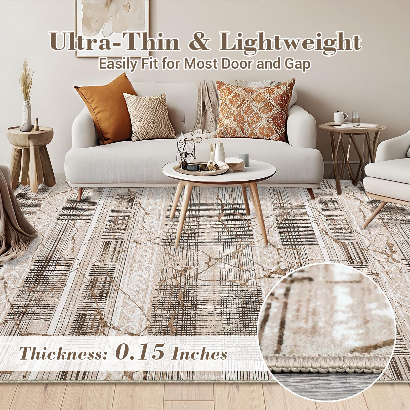 Garvee Boho Light Brown 6x9 Washable Rugs for Living Room, Geometric Marble Boho Area Rugs for Bedroom Ultra Thin Non-Slip Large Indoor Rugs Floor Carpet for Dining Room