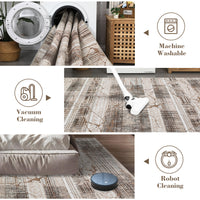 Garvee Boho Light Brown 8x10 Large Living Room Rugs Washable, Geometric Marble Boho Area Rugs for Bedroom Ultra Thin Non-Slip Indoor Rugs Floor Carpet for Dining Room