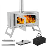 Garvee Portable Hot Tent Stove,Wood Burning Stove for Camping, Tent Stove With View Glass, Large Stainless Steel Camping Stove With 5 Chimney Pipes for Outdoor Heating and Cooking - Silver