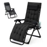 Garvee Zero Gravity Lounge Chair, 33'' Recliner Chair with Removable Cushion, Headrest, Footrest, and Cup Holder, Adjustable Folding Chairs for Outside and Inside, Black - Black
