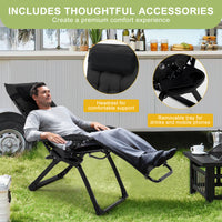 Garvee Zero Gravity Lounge Chair, 33'' Recliner Chair with Removable Cushion, Headrest, Footrest, and Cup Holder, Adjustable Folding Chairs for Outside and Inside, Black