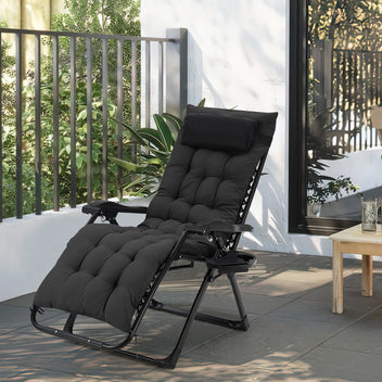 Garvee Zero Gravity Lounge Chair, 26'' Recliner Chair with Removable Cushion, Headrest, Footrest, and Cupholder, Adjustable Folding Chairs for Outside and Inside, Black