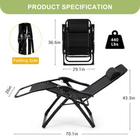 Garvee Zero Gravity Lounge Chair, 29'' Recliner Chair with Removable Cushion, Headrest, Footrest, and Cupholder, Adjustable Folding Chairs for Outside and Inside, Grey