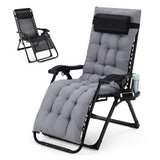 Garvee Zero Gravity Lounge Chair, 29'' Recliner Chair with Removable Cushion, Headrest, Footrest, and Cupholder, Adjustable Folding Chairs for Outside and Inside, Grey - Grey
