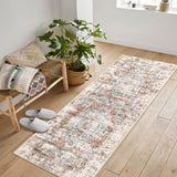 Garvee Persian Orange 2x6 Washable Runner Rug Vintage Distressed Flower Runner Non Slip Low Pile Floor Carpet, Soft Non Shedding Thin Runner, Foldable Thin Hallway Runner for Kitchen, Entryway - Orange