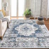 Garvee Persian Blue 10x13 Vintage Bedroom Rug Non Slip Living Room Rug Large Washable Thin Area Rug, Blue Distressed Flower Floor Carpet, Soft Foldable Non Shedding Rug, Low Pile Stain Resistant Rug - Blue