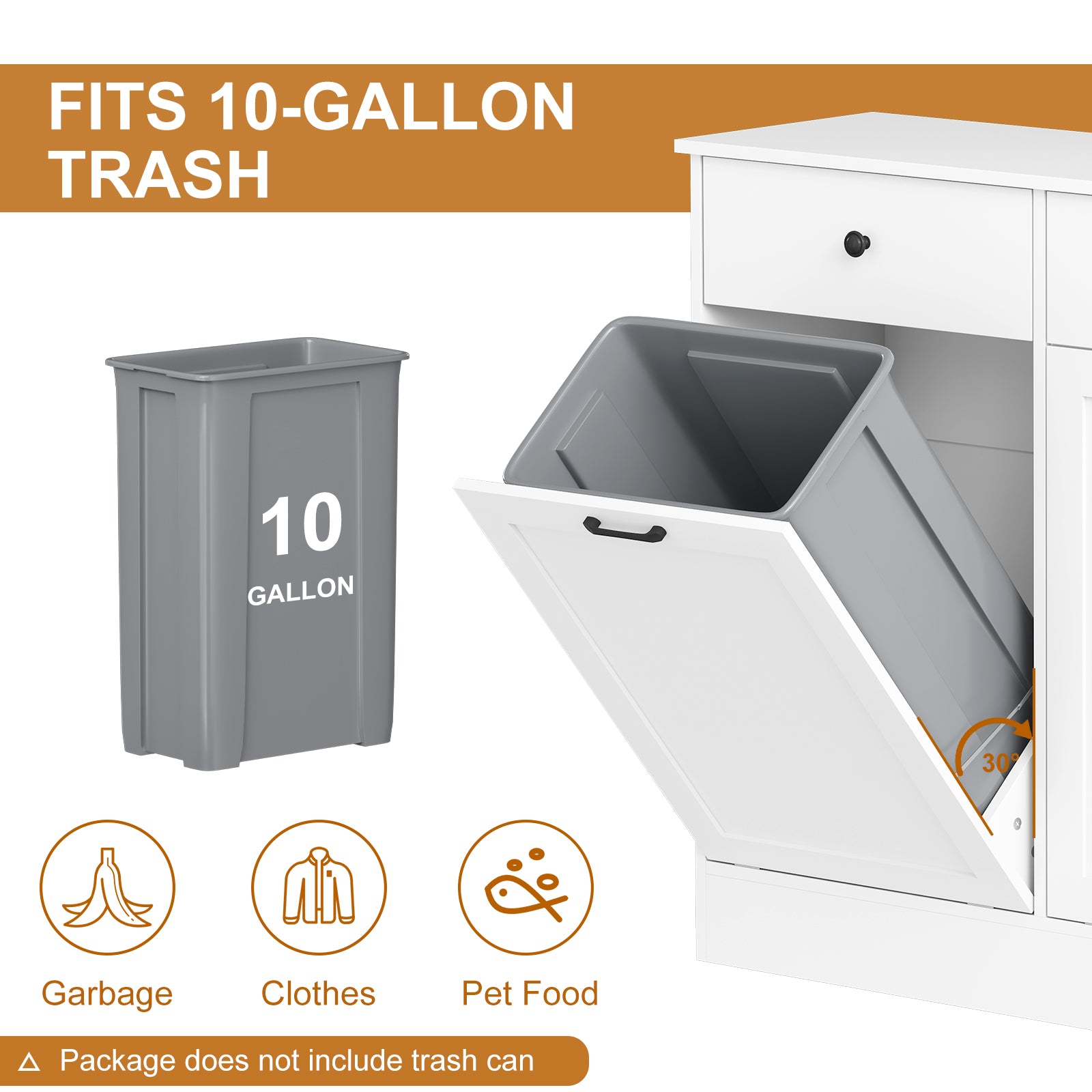 Garvee Double Tilt Out Trash Cabinet with Deodorizing Function, 20 Gallon Wooden Laundry Trash Can Cabinet with 2 Drawers, Farmhouse Hidden Pet Proof Garbage Can for Kitchen, White