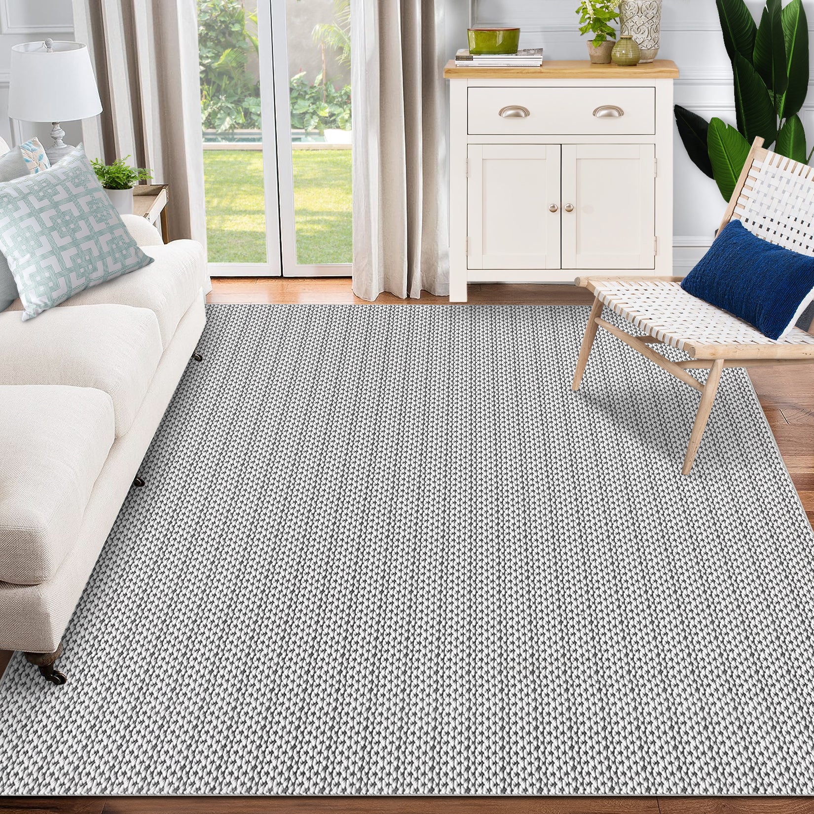Garvee Machine Washable Area Rugs 5x7 Modern Printed Accent Carpet with Non-Slip Backing, Non-Shedding Contemporary Woven-Style Floor Carpet for Living Room, Bedroom, Office, Gray