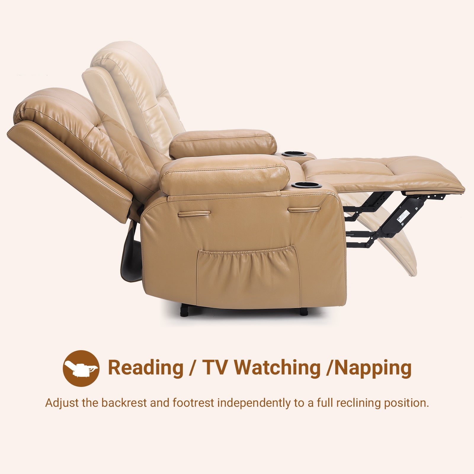 Garvee Electric Power Lift Recliner Chair Sofa, PU Leather Lift Chair with Heat and Massage for Elderly People, Wide Electric Massage Chair with Remote Control, Earthy Yellow