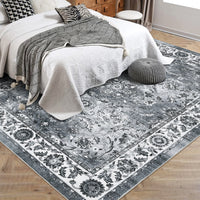 Garvee Washable Area Rug 5x7 Vintage Distressed Rug for Living Room, Non Slip Easy Care Farmhouse Carpet, Stain Resistant Accent Floor Rug for Bedroom Office High Traffic Areas - Gray