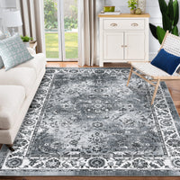 Garvee Washable Area Rug 5x7 Vintage Distressed Rug for Living Room, Non Slip Easy Care Farmhouse Carpet, Stain Resistant Accent Floor Rug for Bedroom Office High Traffic Areas - Gray