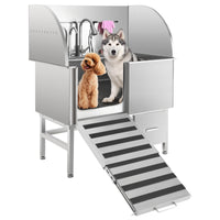 Garvee Professional Dog Grooming Tub, Stainless Steel Dog Wash Station with Foldable Ramp, Storage Drawer, Floor Grate & Faucet/Dog Bathtub for Large, Medium & Small Pets - Left Door (38")