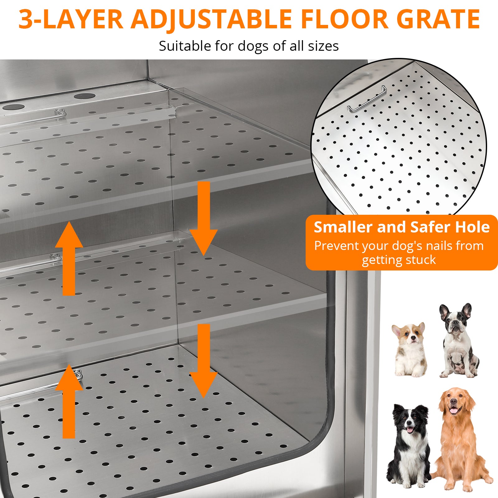 Garvee Professional Dog Grooming Tub, Stainless Steel Dog Wash Station with Foldable Ramp, Storage Drawer, Floor Grate & Faucet/Dog Bathtub for Large, Medium & Small Pets - Right Door (60")