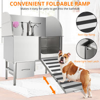 Garvee Professional Dog Grooming Tub, Stainless Steel Dog Wash Station with Foldable Ramp, Storage Drawer, Floor Grate & Faucet/Dog Bathtub for Large, Medium & Small Pets - Right Door (60")