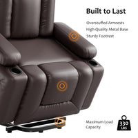 Garvee Power Lift Recliner Chair with Heat & Massage, Adjustable 3 Positions & Cup Holders, PU Leather Electric Lift Chair Designed for Mobility Aid Elderly Relaxation, Coffe