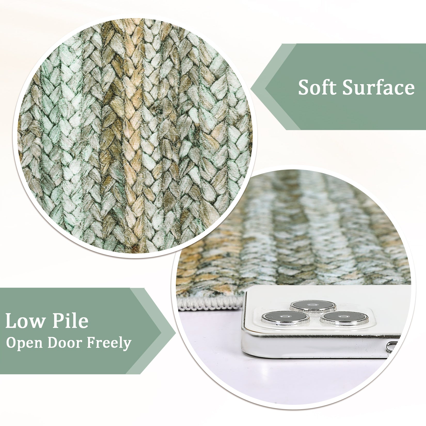 Garvee Modern Green Camel 5x7 Washable Area Rug for Bedroom Living Room Cream Rug Modern Indoor Accent Rug Low Pile Dining Room Rug Non Slip Kitchen Rug Contemporary Woven Printed Rug Foldable Rug