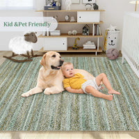 Garvee Modern Green Camel 2x6 Area Rug Washable Runner Rug, Non Slip Kitchen Runner Rug Low Pile Bath Rug Green Rug Non Shedding Hallway Rug Contemporary Accent Rug Braided Print Rug