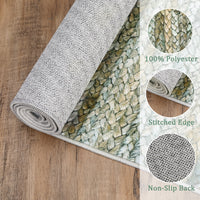 Garvee Modern Green Camel 2x6 Area Rug Washable Runner Rug, Non Slip Kitchen Runner Rug Low Pile Bath Rug Green Rug Non Shedding Hallway Rug Contemporary Accent Rug Braided Print Rug