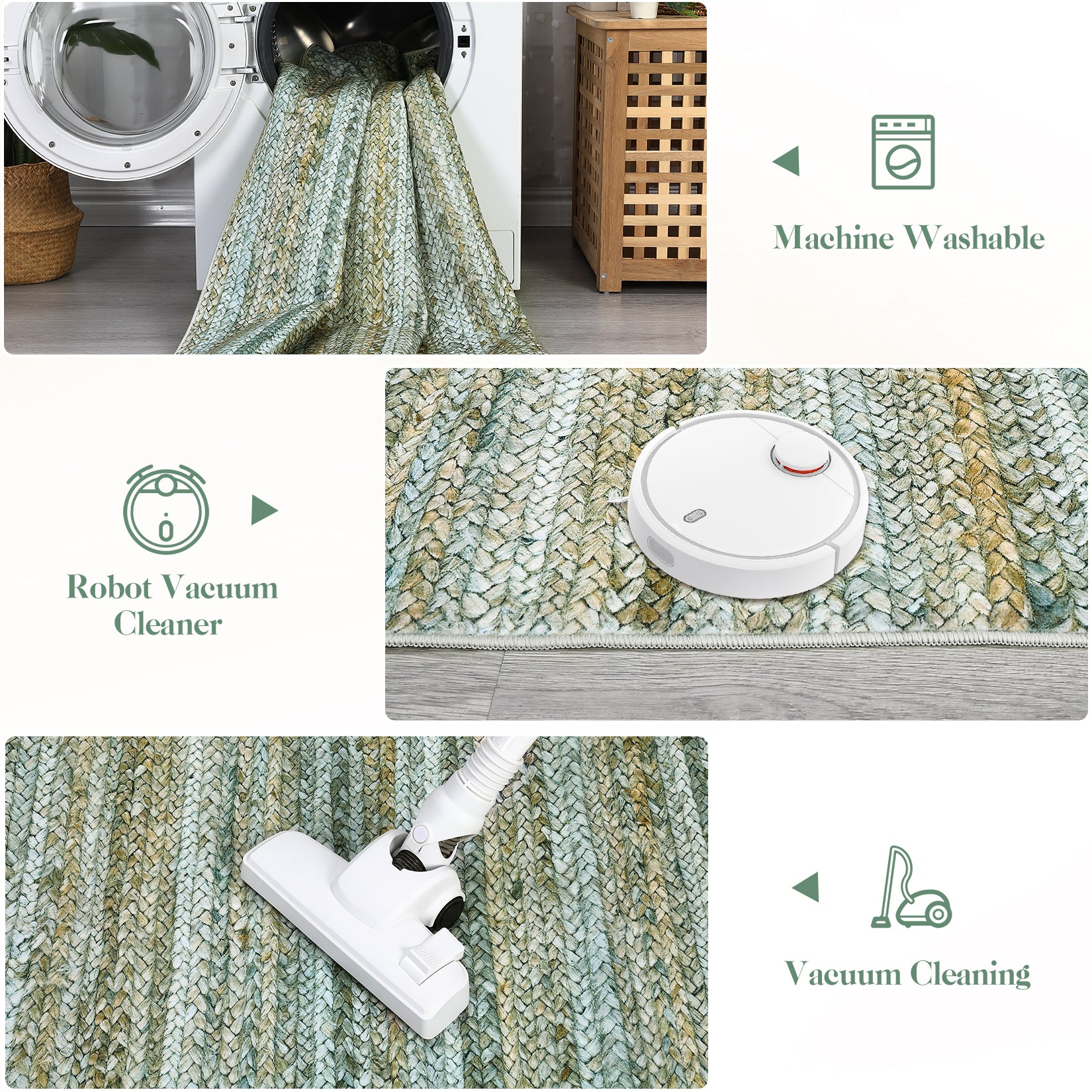 Garvee Modern Green Camel 5x7 Washable Area Rug for Bedroom Living Room Cream Rug Modern Indoor Accent Rug Low Pile Dining Room Rug Non Slip Kitchen Rug Contemporary Woven Printed Rug Foldable Rug