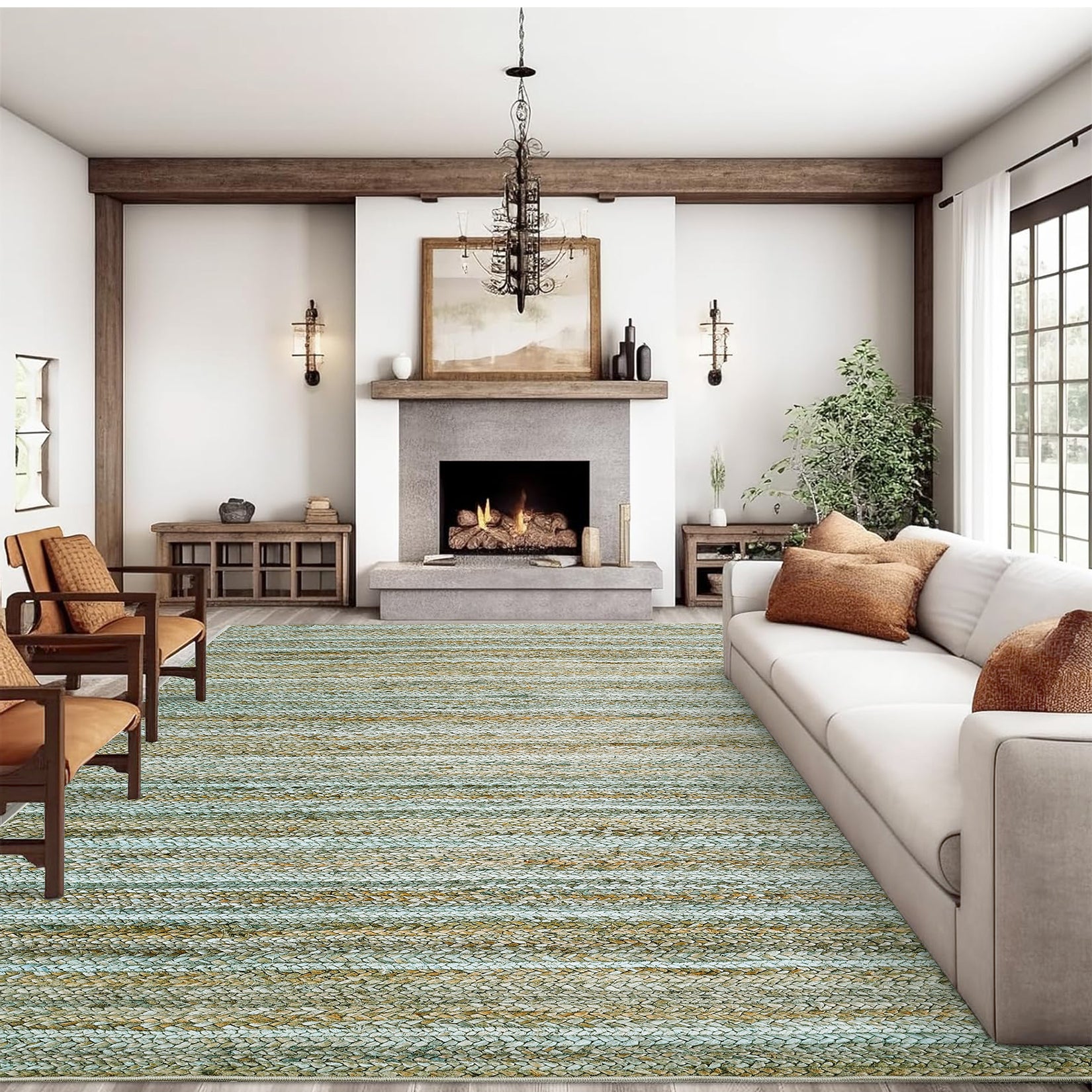 Garvee Modern Green Camel 9x12 Washable Rug Large Area Rug for Living Room Bedroom Modern Gradient Woven Print Rug Neutral Accent Rug Non Shedding Soft Indoor Throw Carpet for Palyroom Classroom