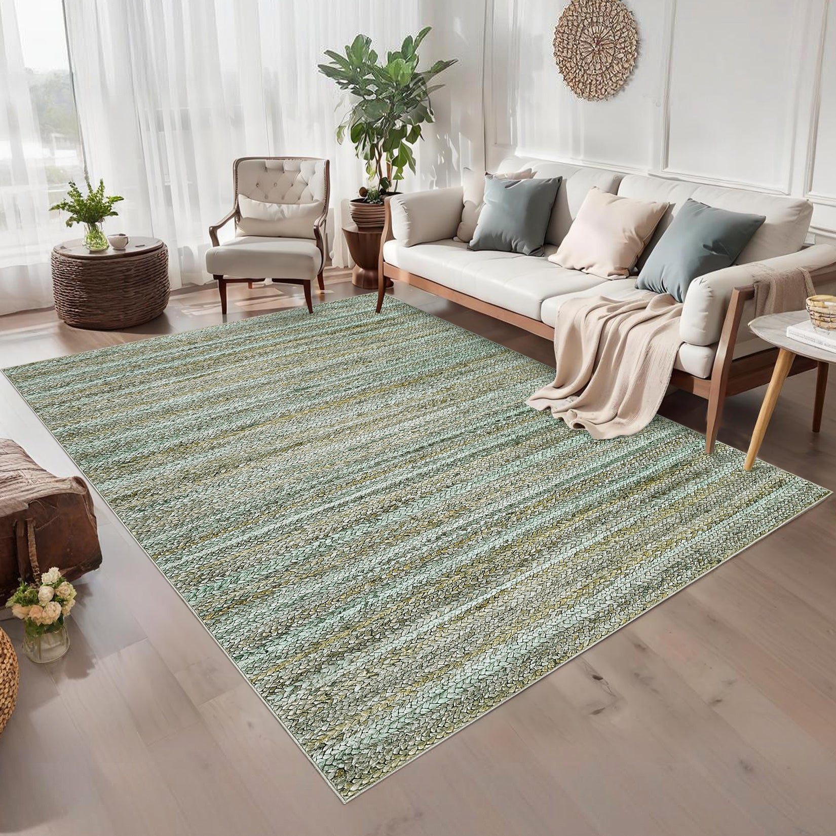 Garvee Modern Green Camel 9x12 Washable Rug Large Area Rug for Living Room Bedroom Modern Gradient Woven Print Rug Neutral Accent Rug Non Shedding Soft Indoor Throw Carpet for Palyroom Classroom