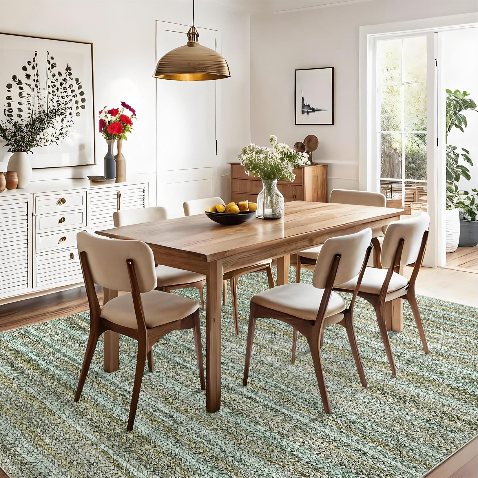 Garvee Modern Green Camel 10x13 Rug Washable Large Area Rug Living Room Rug Non-Slip Soft Bedroom Rug Modern Striped Woven Printed Rug Low Pile Modern Rug Non Shedding Netural Rug Colorful Rug