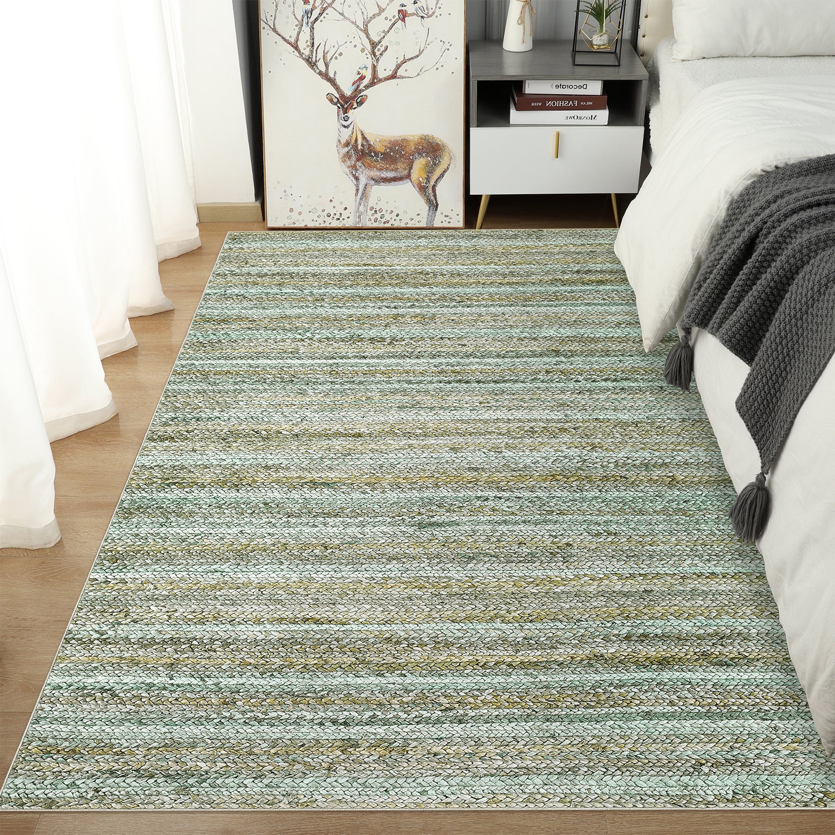 Garvee Modern Green Camel 9x12 Washable Rug Large Area Rug for Living Room Bedroom Modern Gradient Woven Print Rug Neutral Accent Rug Non Shedding Soft Indoor Throw Carpet for Palyroom Classroom