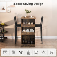 Garvee Bar Table and Chairs Set, Pub Table and Chairs Set for 2, 3 Piece Table Set with Three Tier Storage Shelf for Living Room,Dining Room,Small Apt, Brown
