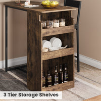 Garvee Bar Table and Chairs Set, Pub Table and Chairs Set for 2, 3 Piece Table Set with Three Tier Storage Shelf for Living Room,Dining Room,Small Apt, Brown