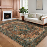 Garvee Persian Brown 5x7 Area Rugs, Machine Washable Vintage Printed Soft Low Pile Rugs, Oriental Accent Carpet with Non-Slip Backing, Stain-Resistant Distressed Floor Carpet for Living Room, Hallway, Laundry - Brown