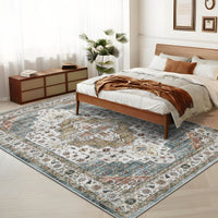 Garvee Persian Camel Green 5x7 Vintage Machine Washable Area Rug – Non-Slip, Stain-Resistant Oriental Low-Pile Carpet, Distressed Accent Rug for Bedroom, Office, Laundry, Camel Green