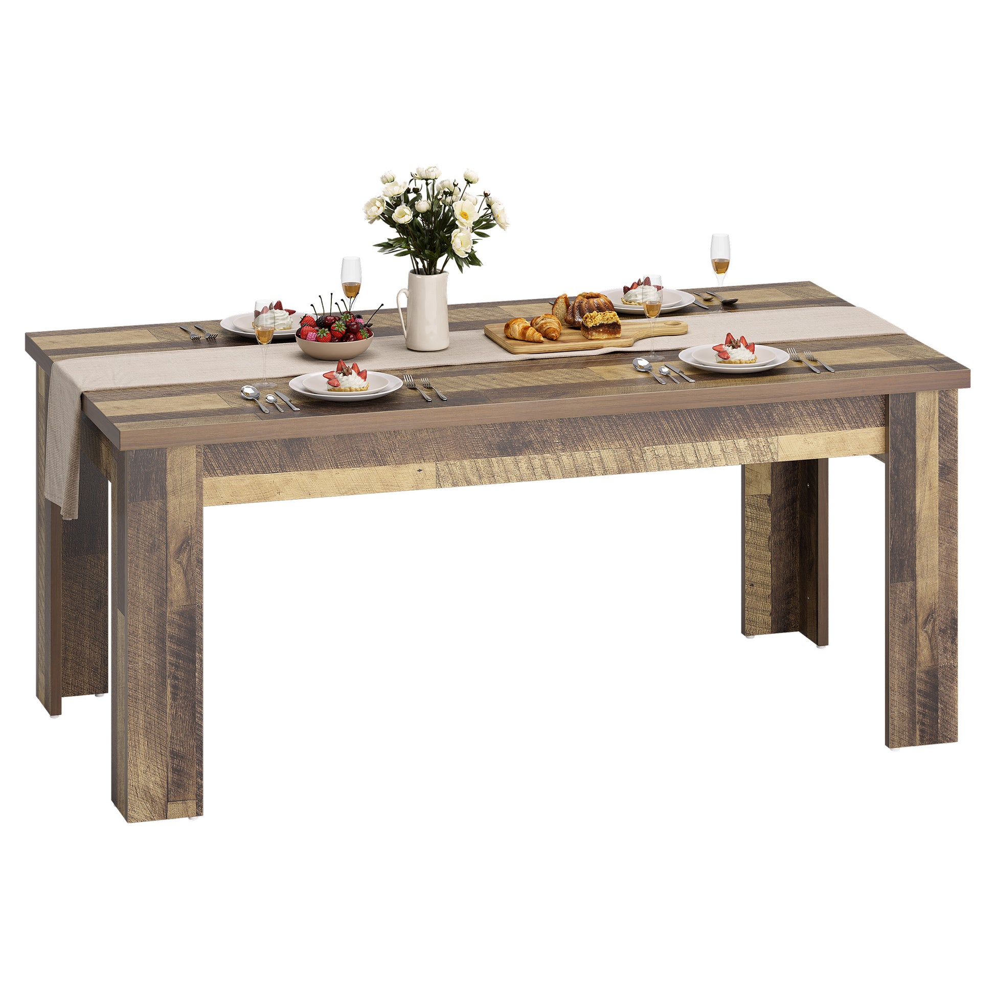 Garvee Dining Table for 4-6, Rectangular Dining Room Table, Kitchen Table with Large Table Top, Dinner Table, Farmhouse Dining Table for Dining Room, Kitchen, Living Room, Brown
