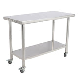 Garvee 48"L x 24"W x 35"H Nsf Commercial Stainless Steel Prep Table Work Table with Backsplash, Adjustable Undershelf, 5 Hooks and Wheels, Heavy Duty Workbench Workstation for Home Kitchen Restaurant Outd - With Casters / Without Backstop / Curved Edge / With Hook