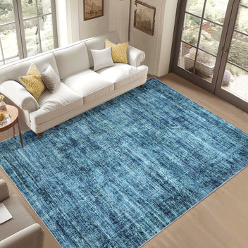Garvee Persian Blue 6x9 Washable Area Rugs, Soft Vintage Distressed Large Living Room Rug Retro Farmhouse Non Slip Low Pile Indoor Foldable Carpet for Bedroom Dining Room Office