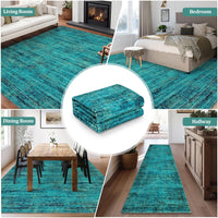 Garvee Persian Green Pine 8x10 Washable Area Rug for Living Room, Soft Vintage Distressed Large Bedroom Rug Retro Farmhouse Non Slip Low Pile Indoor Foldable Carpet for Dining Room Office