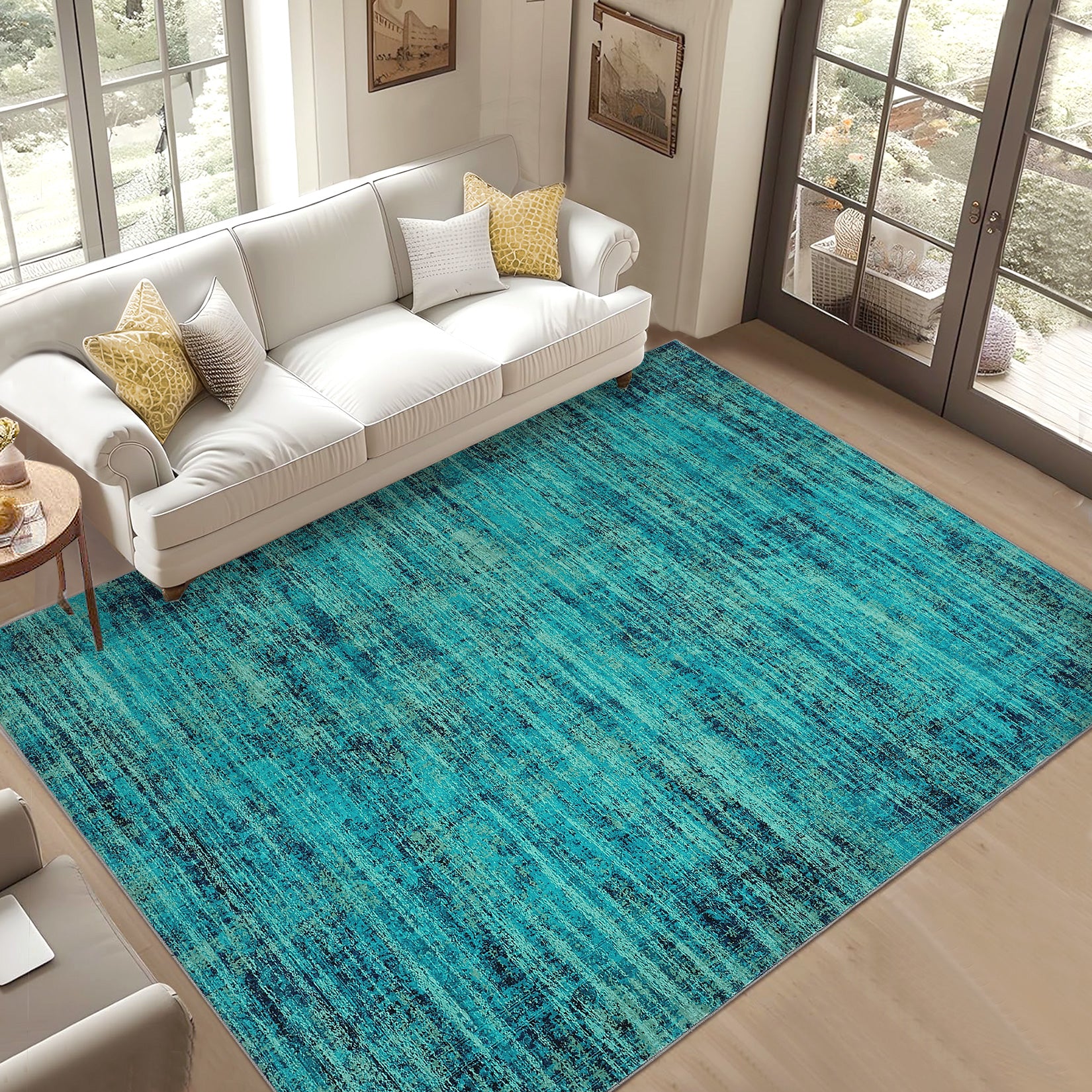 Garvee Persian Green Pine 8x10 Washable Area Rug for Living Room, Soft Vintage Distressed Large Bedroom Rug Retro Farmhouse Non Slip Low Pile Indoor Foldable Carpet for Dining Room Office