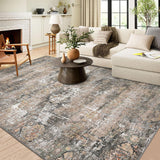 Garvee Washable Area Rugs for Living Room, 5x7 Soft Vintage Bedroom Rug Foldable Non-Slip Low Pile Area Rug Farmhouse Throw Carpet for Dining Room Home (Taupe, 5'x7') - Taupe Multi